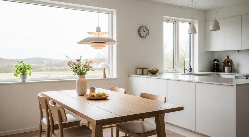 Planke bord i køkkenet