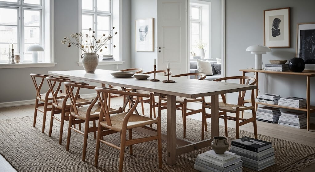 plankebord med wegner stole